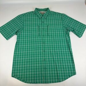 Duluth Trading Mens Size LT Tall Short Sleeve Vented Fishing Shirt Green Plaid